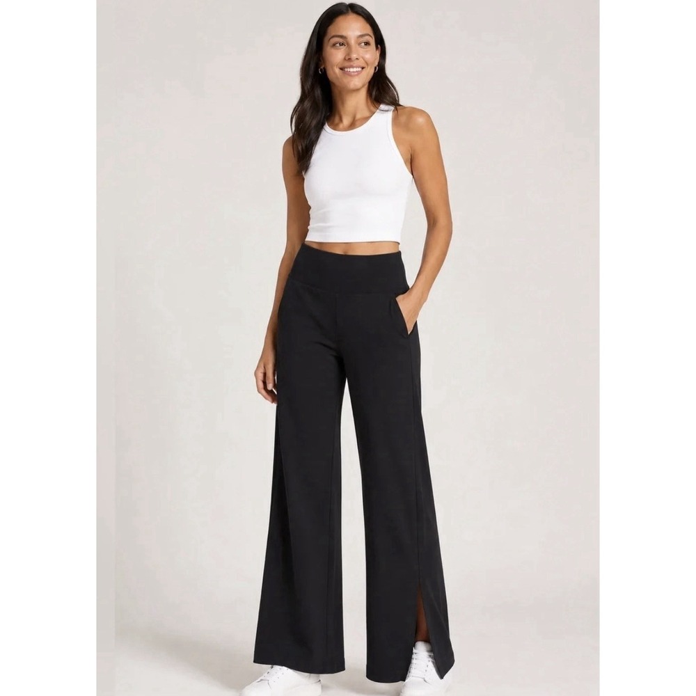 Athleta Venice High Rise Large Leg Pant Split Hem Black Activewear Athleisure